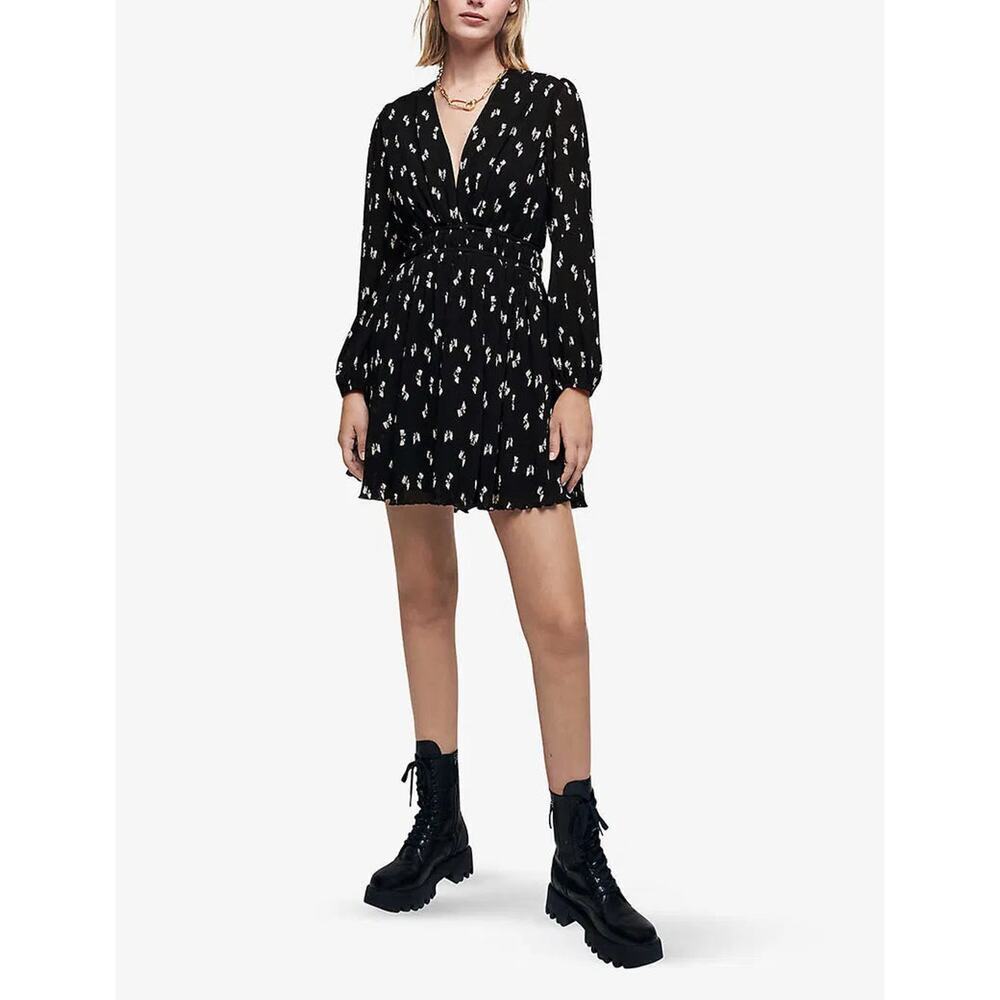 Maje Rionana V-Neck Bow Print Mini Dress size 42 or XL - Picture 2 of 12